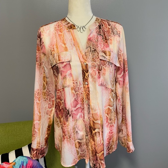 Calvin Klein Tops - Calvin Klein Snake Print Button Down Blouse EUC B4